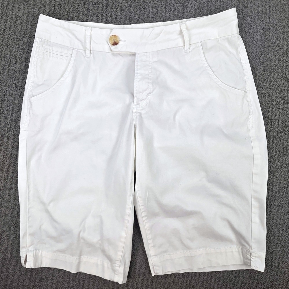 Christopher Blue Womens White Stretch Cotton Bermuda Shorts Size 8 Knee Length - Picture 1 of 9